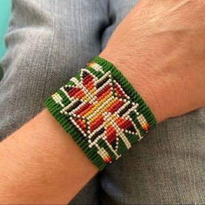 Set of 2 Beaded Cuff Woven Bracelets
